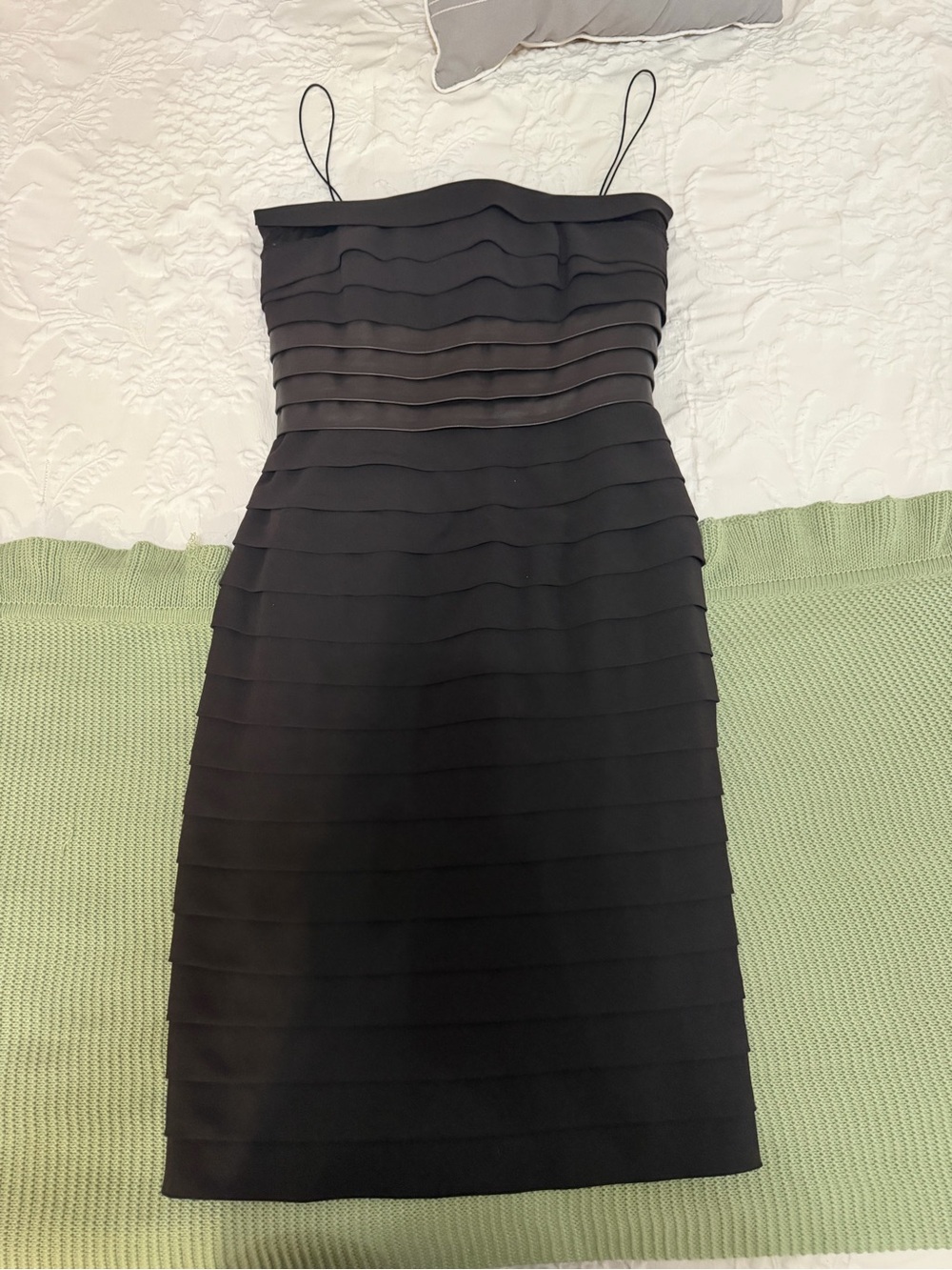 Carmen Marc Valvo brown Tiered Midi Dress with Spaghetti Straps